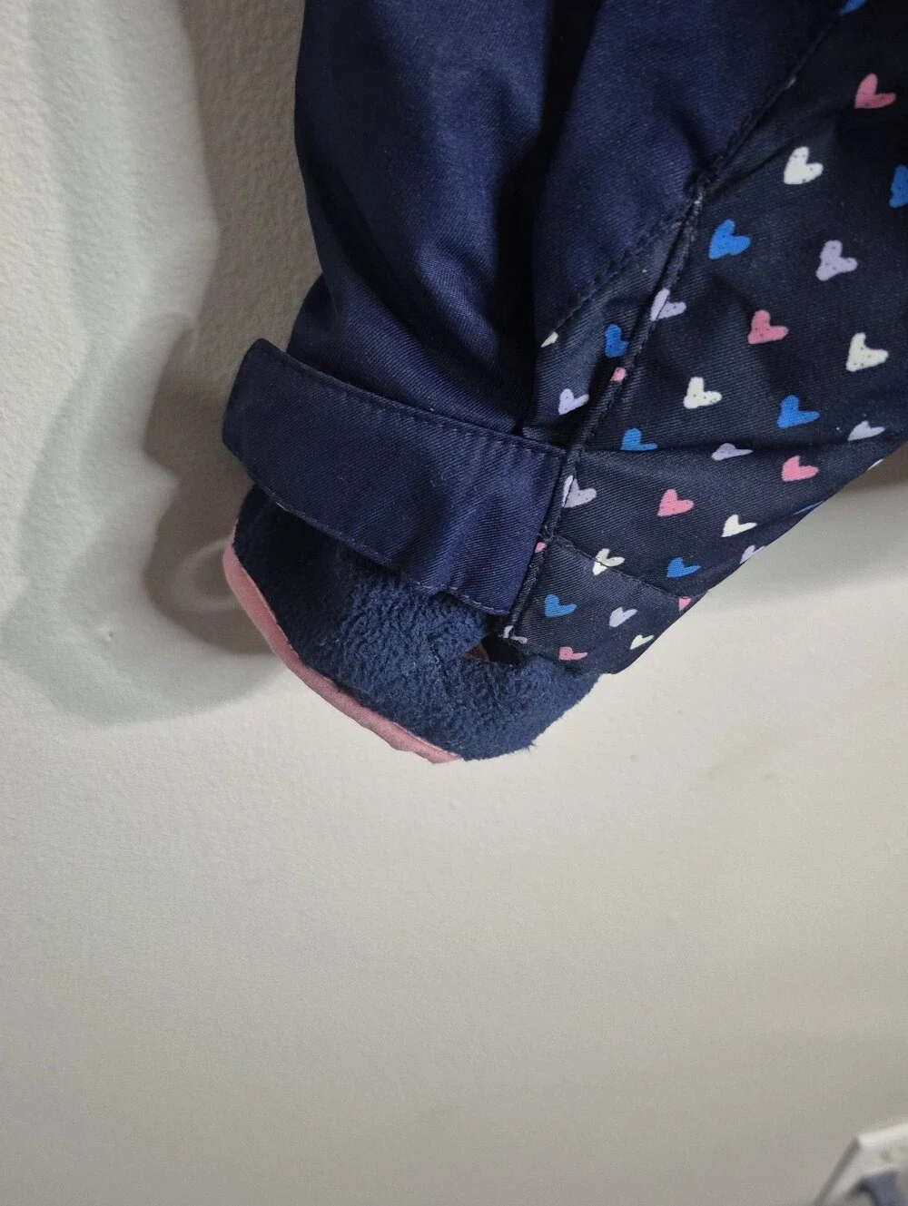 Lands' End Navy Hooded  Jacket with Pink Heart Print Girls Size XL 16